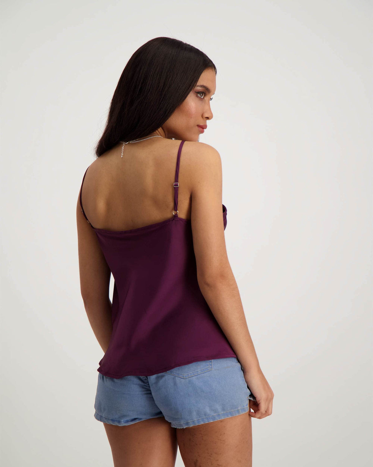 Burgundy cowl neck cami looks and feels gorgeous. Fashioned from silky smooth Armani satin