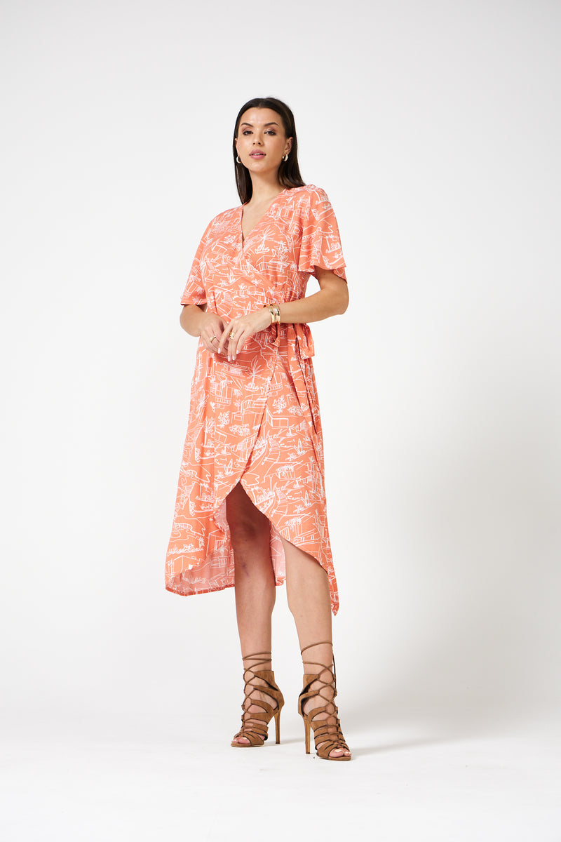 Eloise - Wrap Dress (Coral)